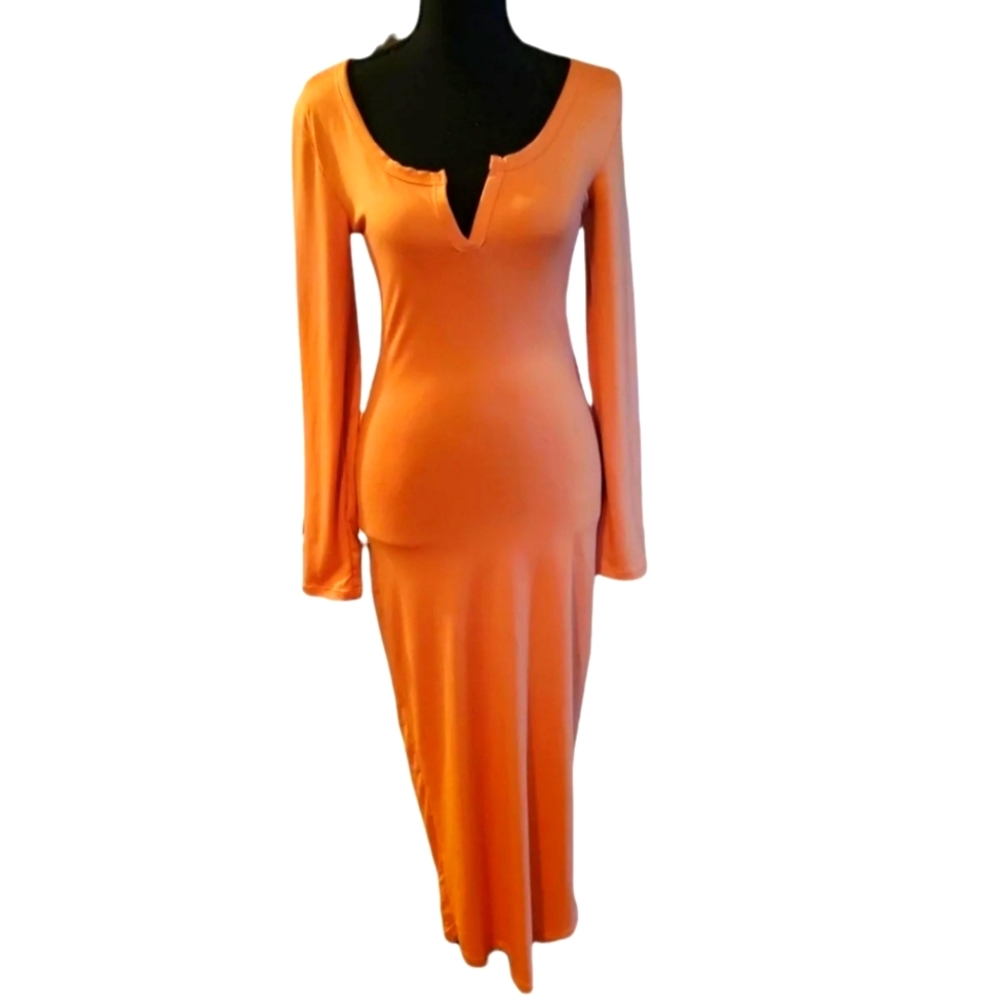 Midi Dress V Neck Mango Color